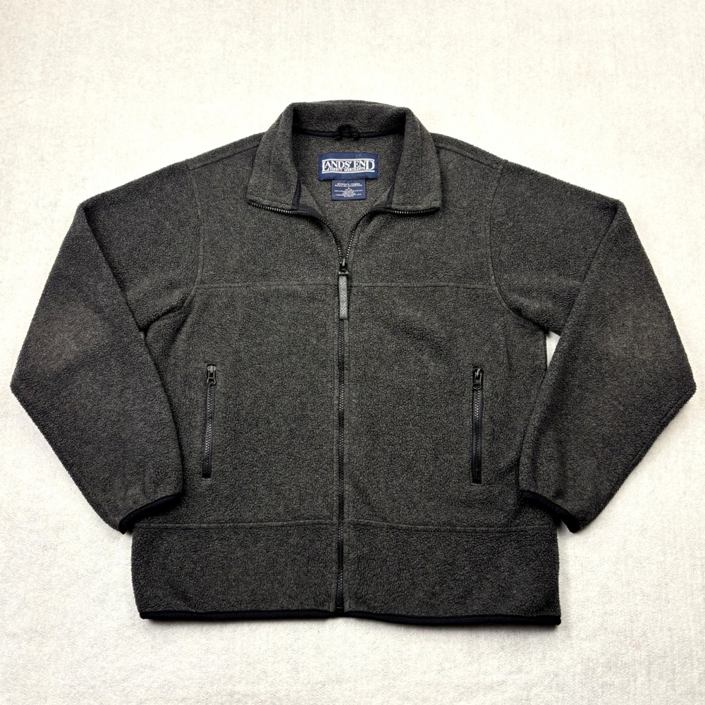 Vintage Lands End Polartec Fleece Jacket Womens Large Charcoal Grey USA Made Zip
